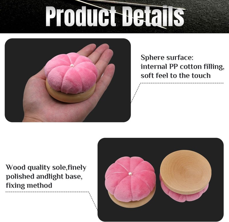 Uxney Pin Cushion,Wooden Sewing Pin Cushion Pincushion Needle Cushion for Sewing Quilting Needlework DIY Crafts(Pink,2 PCS) - Image 4